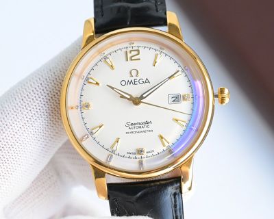 Omega Seamaster 42mm 9015 Movement 28800/H Italian Cowhide Strap Gold Dial Watch